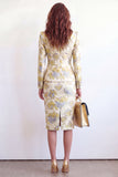 Yellow Flower Single Breasted Jacquard 2 Piece Peak Lapel Work Dress