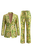 Blue Floral Notched Lapel 2 Piece One Button Women Suits