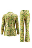 Blue Floral Notched Lapel 2 Piece One Button Women Suits