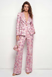 2 Piece Pink Floral Peak Lapel Fuchsia One Button Women Suits