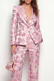 2 Piece Pink Floral Peak Lapel Fuchsia One Button Women Suits