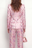 2 Piece Pink Floral Peak Lapel Fuchsia One Button Women Suits