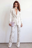 White 2 Piece Floral One Button Peak Lapel Women Suits