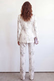 White 2 Piece Floral One Button Peak Lapel Women Suits