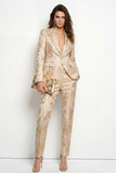 Golden Peak Lapel 2 Piece One Button Jacquard Slim Fit Women Suits