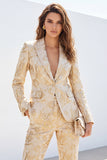 Golden Peak Lapel 2 Piece One Button Jacquard Slim Fit Women Suits