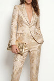 Golden Peak Lapel 2 Piece One Button Jacquard Slim Fit Women Suits