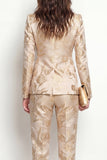 Golden Peak Lapel 2 Piece One Button Jacquard Slim Fit Women Suits