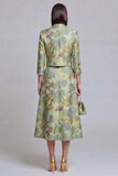 Sage Green Notched Lapel Jacquard 2-Piece Women Suits