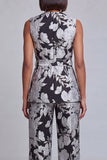 Navy Pink V-Neck Floral 2-Piece Women Suits