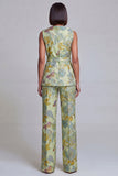 Navy Pink V-Neck Floral 2-Piece Women Suits