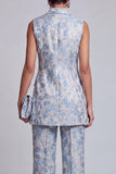 Dusty Blue Jacquard Peak Lapel 2-Piece Women Suits