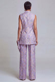 Dusty Blue Jacquard Peak Lapel 2-Piece Women Suits