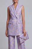 Dusty Blue Jacquard Peak Lapel 2-Piece Women Suits
