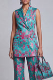 Dusty Blue Jacquard Peak Lapel 2-Piece Women Suits
