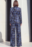 Black Silver Peaked Lapel 2-Piece Jacquard Women's Suits
