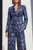 Black Silver Peaked Lapel 2-Piece Jacquard Women's Suits