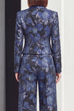 Black Silver Peaked Lapel 2-Piece Jacquard Women's Suits