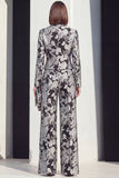Black Silver Peaked Lapel 2-Piece Jacquard Women's Suits