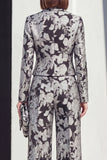 Black Silver Peaked Lapel 2-Piece Jacquard Women's Suits