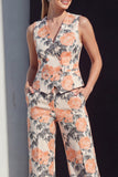 Navy V-Neck Jacquard 2-Piece Women's Suits