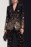 Black Champagne Sequin Peak Lapel 2-Piece Women's Suits