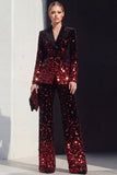 Black Champagne Sequin Peak Lapel 2-Piece Women's Suits