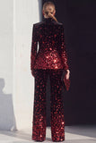 Black Champagne Sequin Peak Lapel 2-Piece Women's Suits