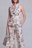 Grey Blue Flower Peak Lapel 2-Piece Women Suits