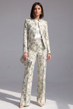 Dusty Green 3-Piece Jacquard Women Suits
