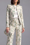 Dusty Green 3-Piece Jacquard Women Suits