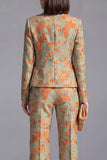 Dusty Green 3-Piece Jacquard Women Suits