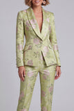 Sage Green Jacquard Shawl Lapel 2-Piece Women's Suits