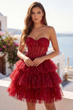 Corset A-Line Burgundy Sweetheart Tiered Homecoming Dress