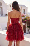 Corset A-Line Burgundy Sweetheart Tiered Homecoming Dress