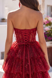 Corset A-Line Burgundy Sweetheart Tiered Homecoming Dress