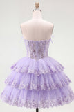 Strapless Floral Corset Tulle A-Line Blush Tiered Homecoming Dress