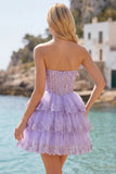 Strapless Floral Corset Tulle A-Line Blush Tiered Homecoming Dress
