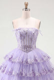 Strapless Floral Corset Tulle A-Line Blush Tiered Homecoming Dress