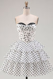 Sweetheart Corset White A-Line Tiered Ruched Homecoming Dress