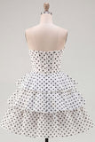 Sweetheart Corset White A-Line Tiered Ruched Homecoming Dress