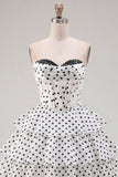Sweetheart Corset White A-Line Tiered Ruched Homecoming Dress