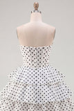 Sweetheart Corset White A-Line Tiered Ruched Homecoming Dress