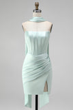 Strapless Corset Bodycon Mint Homecoming Dress with Slit