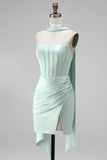 Strapless Corset Bodycon Mint Homecoming Dress with Slit