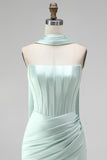 Strapless Corset Bodycon Mint Homecoming Dress with Slit