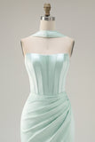 Strapless Corset Bodycon Mint Homecoming Dress with Slit