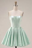 Strapless A-Line Mint Corset Homecoming Dress