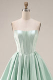 Strapless A-Line Mint Corset Homecoming Dress