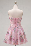 Sweetheart Black A-Line Sequin Floral Homecoming Dress